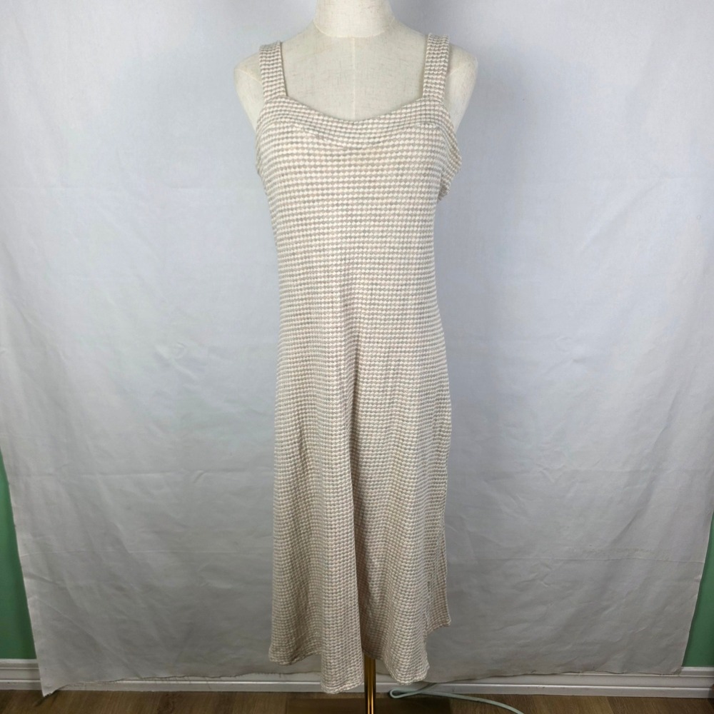 Amour Vert Beige Textured Waffle Knit Midi Dress Organic Cotton Modal Size M
